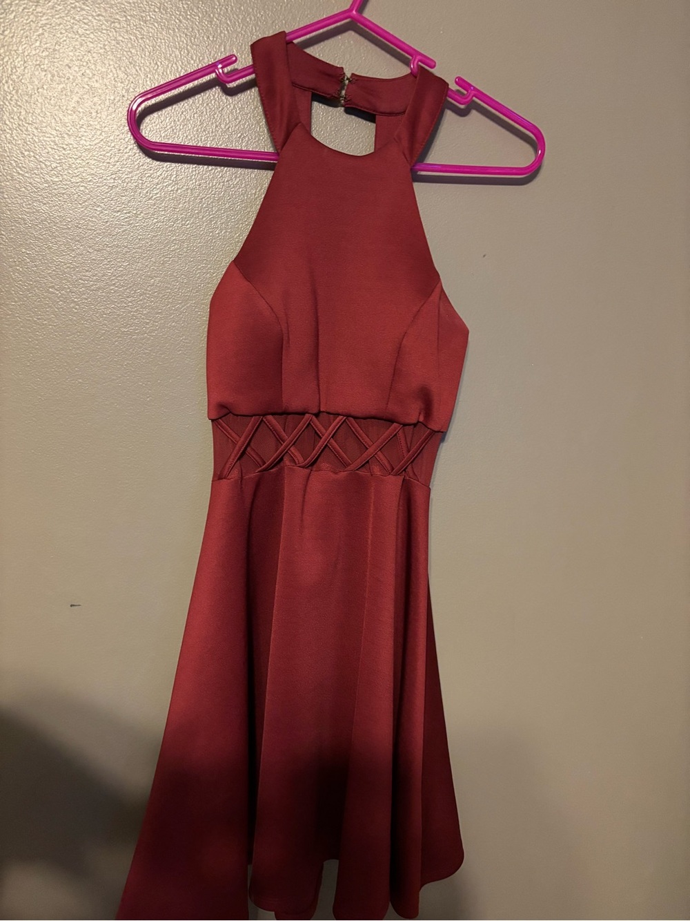My Michelle Juniors' Maroon Halter Fit-and-Flare Dress